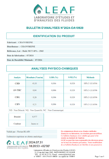 Bulletin analyse huile cbd puissante