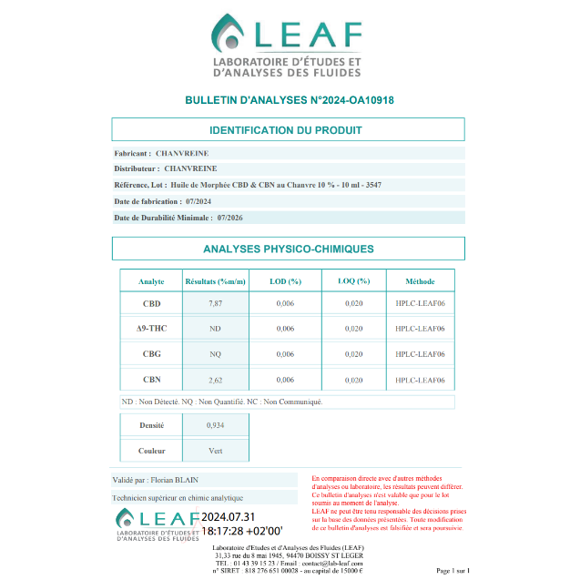 bulletin analyse huile sommeil