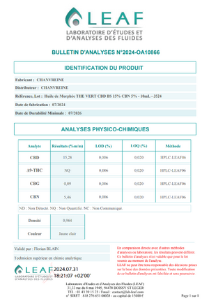 Bulletin d'analyse huile de cbd sommeil